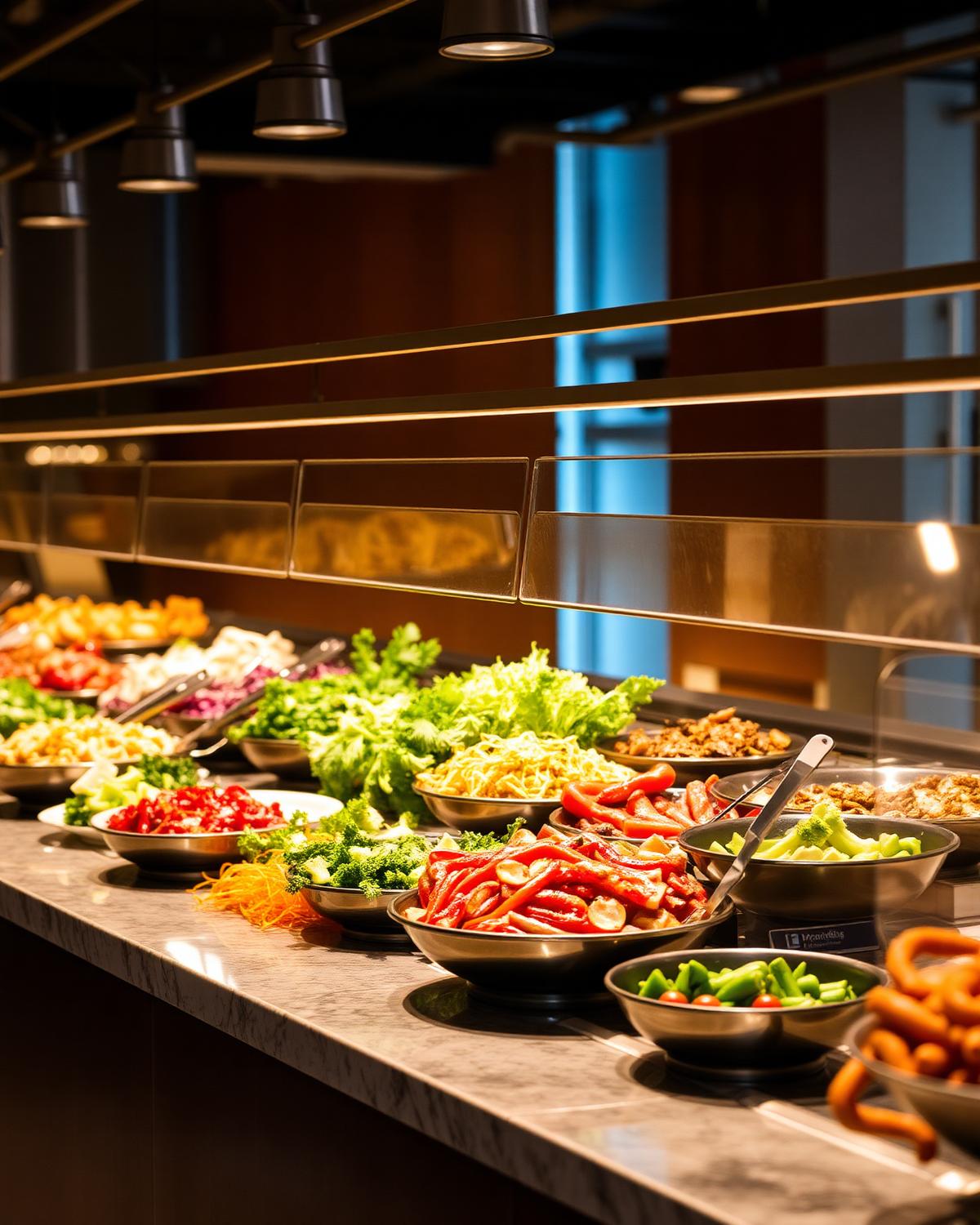 Buffet de salades et plats chauds frais