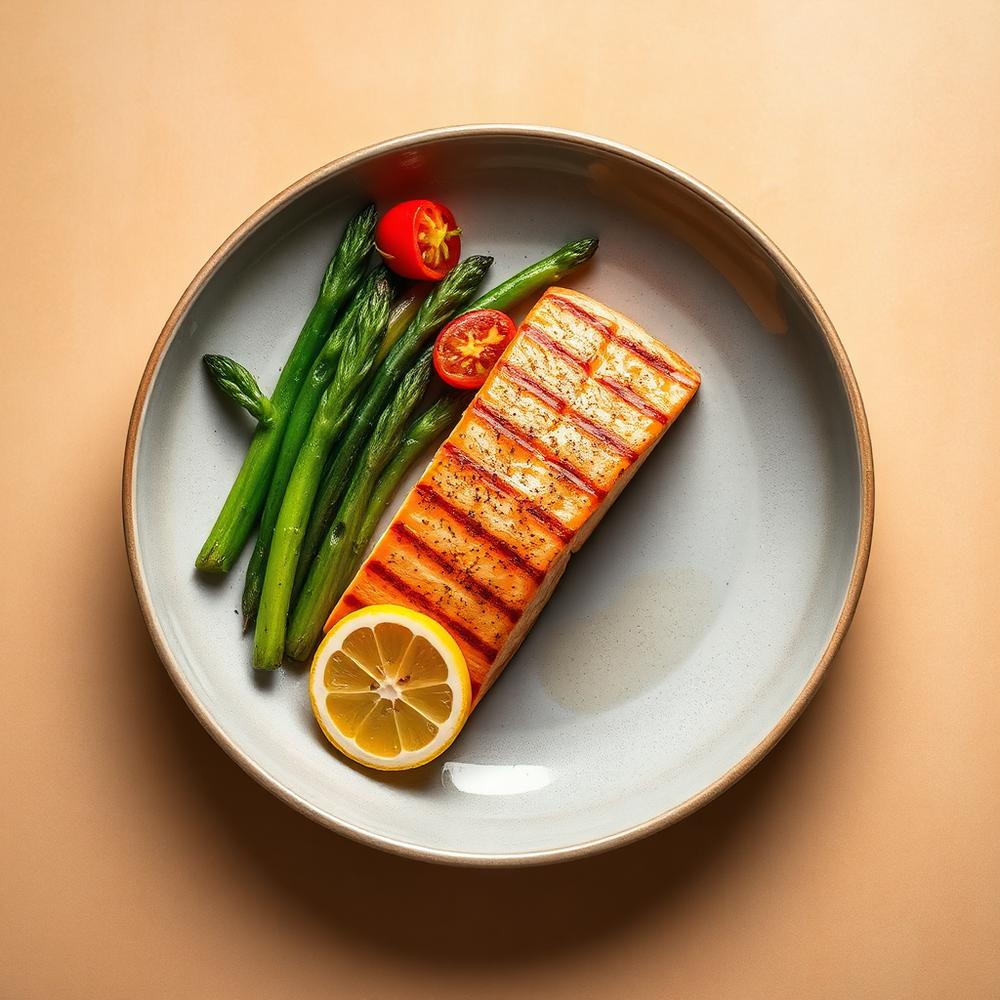 Saumon grillé avec asperges et citron